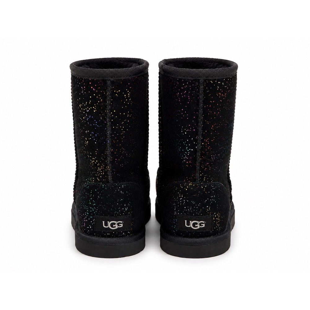 UGG Classic Short II Black Rainbow Glitter Suede Boots 1157708K 6 - Picture 7 of 8